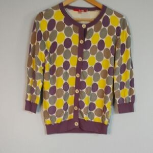Boden Yellow Purple Multicolor Knit Sweater Cardigan 3/4 Sleeve Size 10- Preppy